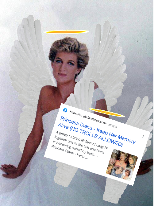 MrMathamatakoi's tweet photo. I can’t believe the Princess Diana - Keep Her Memory Alive (NO TROLLS ALLOWED) group has been taken down by Facebook 😢 Heaven just gained a new angle https://t.co/ndgOzwTZir