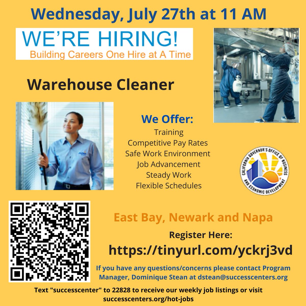 Job opportunity as a Warehouse Cleaner with ABM though #successcenters. Please contact your DPO for a referral or more information. #ACPD #Probation #Alamedacounty #jobopportunities #warehousecleaner
#jobtraining