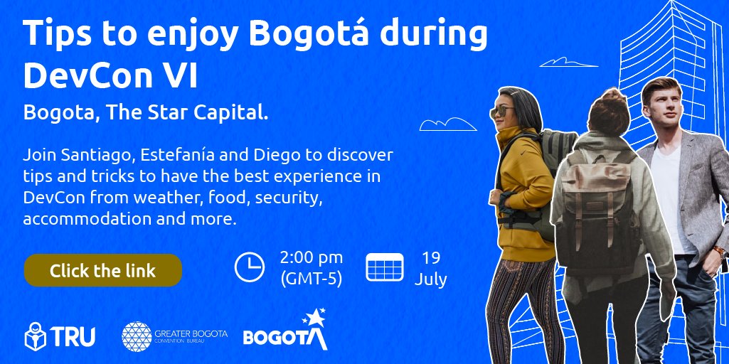 truweb3's tweet photo. Are you visiting Bogotá for DevCon VI? 😎🧳
You deserve an incredible experience during your stay.
TRU in alliance with the Bogotá Bureau are hosting a webinar with tips and tricks for you to have an amazing experience.
Join us 👉 https://t.co/jPKvy4OnIO https://t.co/Wj2IQNqwjV