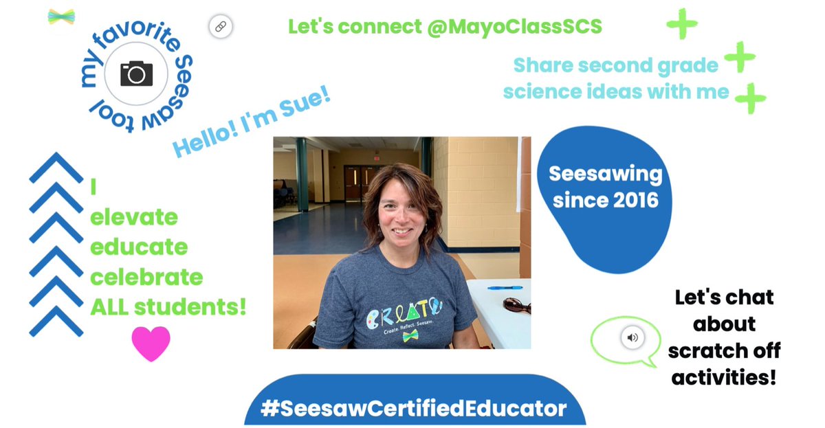 MayoClassSCS's tweet photo. Another year, another course completed!  Here's a little bit about me.  Follow the link to interact with the audio and link button below.  Looking forward to making new connections, especially with @seesaw K-2 teachers!
https://t.co/NmWij3jaiK https://t.co/BEu4OoPKiS