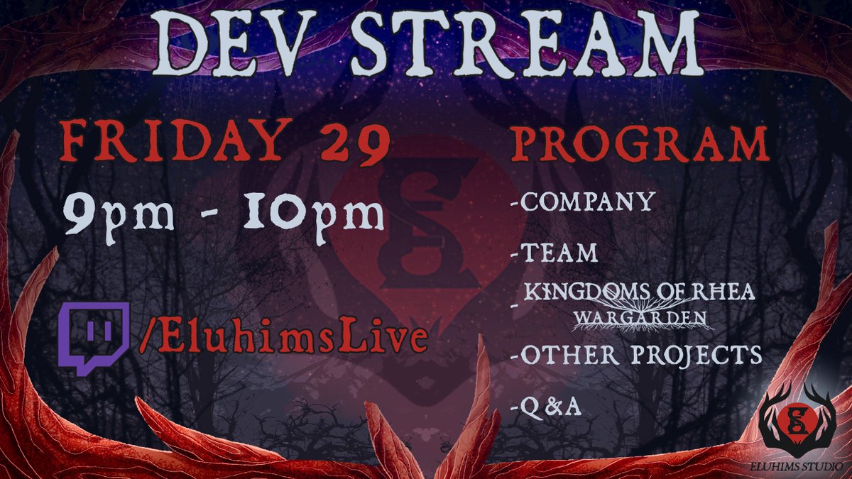 We're back on Friday, July 29 on twitch!

If you don't want to miss anything, note it in your agenda that from 9 p.m. to 10 p.m. on : twitch.tv/EluhimsLive you will be busy!

See you soon 😉