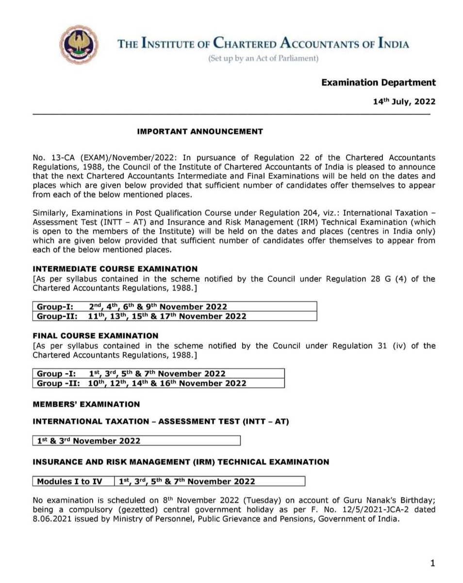 SureshPoddarCa's tweet photo. CA Institute announced Schedule of Final, Intermediate- November 2022 Attempt.
But @ICAICMA can't even decide mode of exam.
#cmaexams #cmastudents @AshishThatte @CMANantyShah @CMAPappan https://t.co/knVULxsZ6O