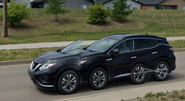 TroyMc's tweet photo. Spotted on Google Street View: one of those new 8-wheel SUVs. https://t.co/UDlgR0KSEZ