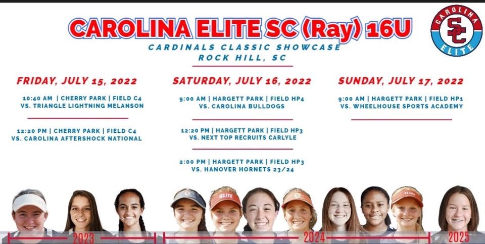 Emily Dawson (@emilydawson2023) on Twitter photo Come out and watch us this weekend at the Cardinals Classic Showcase in Rock Hill, SC! <a href="/EliteRay_SC/">Carolina Elite SC (Ray) 18U</a> <a href="/CoachpooleU/">CoachPoole_USCA</a> <a href="/NGUsoftball/">NGU Softball</a> <a href="/WingateSoftball/">Wingate Softball</a> <a href="/CoastRecruits/">Coast 2 Coast Recruits</a> <a href="/PlaySoftballNet/">Play Softball</a> Come out and watch us this weekend at the Cardinals Classic Showcase in Rock Hill, SC! <a href="/EliteRay_SC/">Carolina Elite SC (Ray) 18U</a> <a href="/CoachpooleU/">CoachPoole_USCA</a> <a href="/NGUsoftball/">NGU Softball</a> <a href="/WingateSoftball/">Wingate Softball</a> <a href="/CoastRecruits/">Coast 2 Coast Recruits</a> <a href="/PlaySoftballNet/">Play Softball</a>
