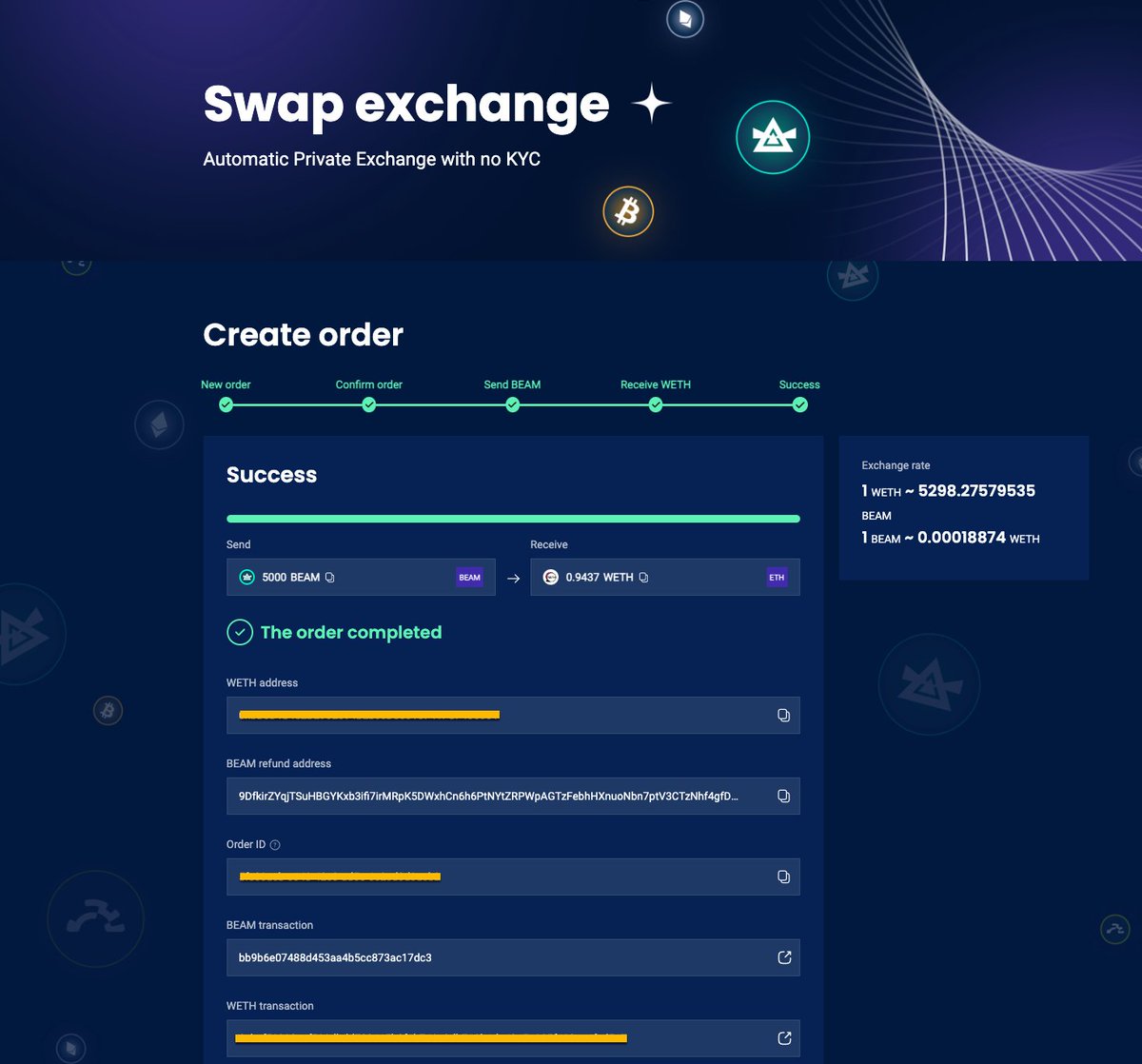 PayInBEAM's tweet photo. Amazing experience Beam4Me! 

swapping with MANY chains, private, No KYC, fast, low fees. 

Check it out frens https://t.co/OTBYia2Q1A  
kudos @vsnation_ 
@beamprivacy https://t.co/pNPaGewJcH