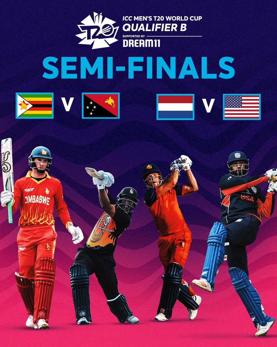 T20WorldCup's tweet photo. The 2022 ICC Men's #T20WorldCup Qualifier B semi-final fixtures are set 🤜🤛 

Watch the tournament LIVE on https://t.co/QNE7K8UIWs (in select regions) and FanCode (in the sub-continent) 📺 https://t.co/ZRBZ6eEK9t