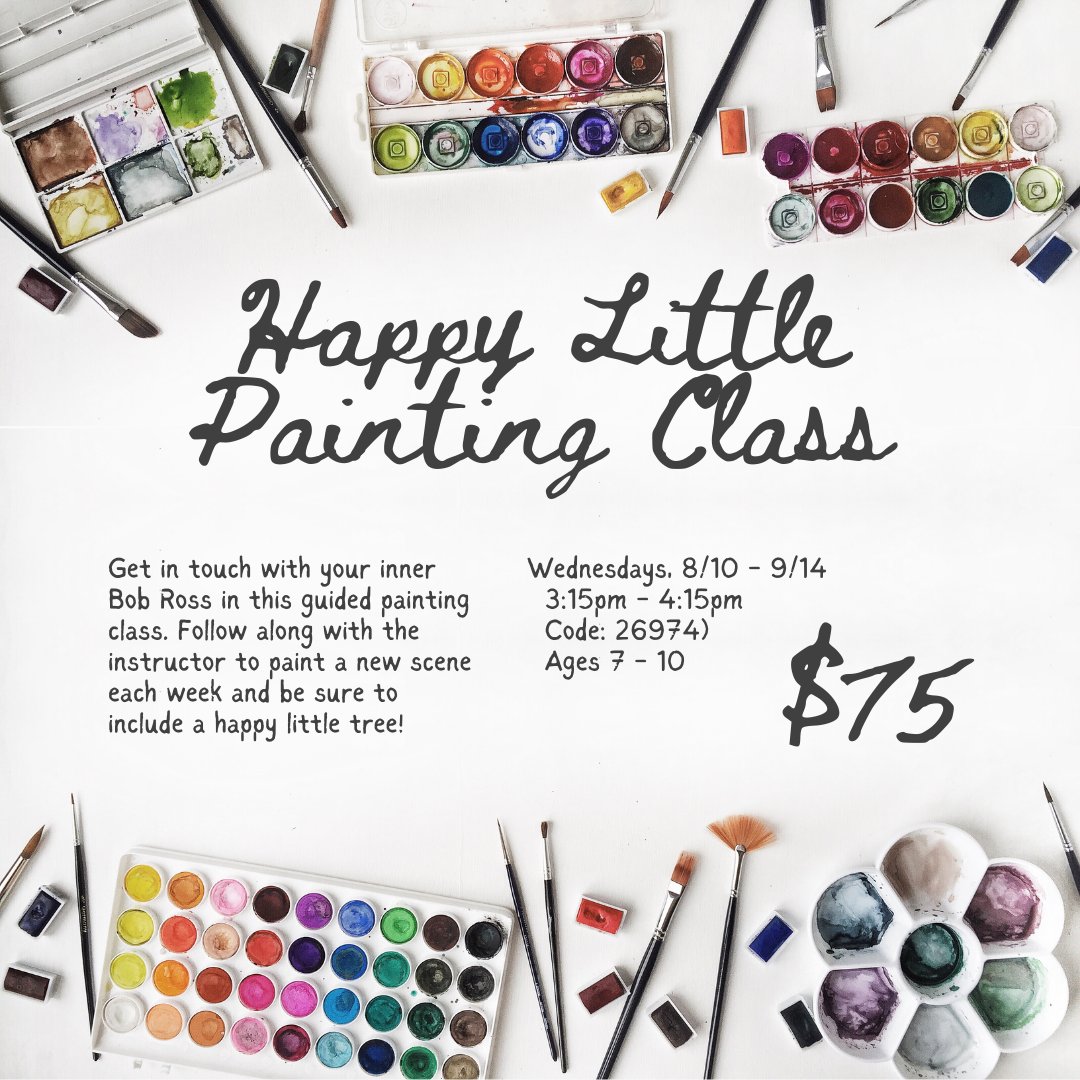 ArtStationCobb's tweet photo. Get in touch with your inner Bob Ross as we guide you through a wonderful time in painting the world we see!

Register today by visiting https://t.co/XmdtvQ3Bkb. #cobbparks #cobbculturalaffairs #arts #painting #happylittleclouds #bobross #kids #happypainting #artclass https://t.co/qnMMqe7VVd