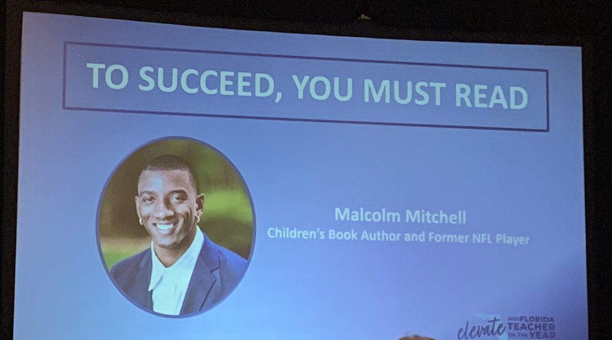 brittanybrownK5's tweet photo. Had the pleasure of hearing Malcolm Mitchell @ReadWithMalcolm speak for a second time yesterday. If you don’t know about this man and his mission, look into it NOW! 

“I realized books had the power to redirect my future.”-MM

#FLTOY2023
#FloridaTeachersLead 
#FL74Strong https://t.co/C4RGxbIzwA