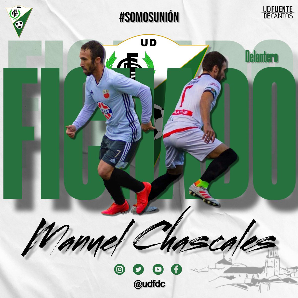 ✅#FichajeUdfdc
Manuel Chascales: FICHADO.
El experto jugador de #Llerena recala en nuestra casa para ejercer la función de extremo/delantero; aportando su gran calidad y veteranía en nuestra plantilla. 
¡Bienvenido, Manuel!💚