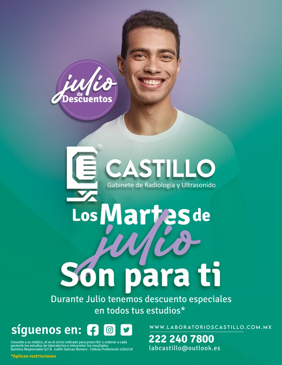 LabCastilloOfi1's tweet photo. Contamos con los estudios clínicos y de gabinete que te solicite el médico. ¡Aprovecha cada martes del mes de julio para hacerte todo tipo de estudios!

🩺🤍🧪

#laboratorioscastillo #descuentosespeciales #solomartes https://t.co/QQMXZOFNnZ