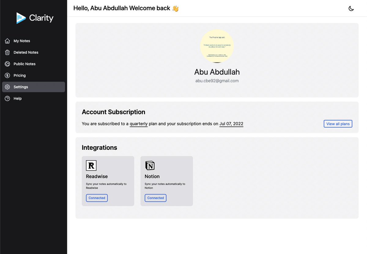 AbuAbdullah_IN's tweet photo. Working on the settings page and help doc for @claritynotesio https://t.co/XoXszajBCz