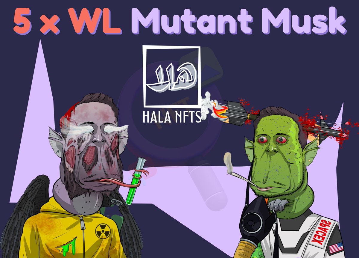 🎉 MUTANT MUSKS X Hala NFTs 🎉

🏆 5x WL

We are giving away 5x WL courtesy of the team 
<a href="/MutantMusks/">𝙈𝙐𝙏𝘼𝙉𝙏 𝙈𝙐𝙎𝙆𝙎 𝙉𝙁𝙏</a>

To Enter:
1️⃣ Follow <a href="/MutantMusks/">𝙈𝙐𝙏𝘼𝙉𝙏 𝙈𝙐𝙎𝙆𝙎 𝙉𝙁𝙏</a> &amp; @MetaListNFT &amp; <a href="/AliBgNFT/">Ali BG</a> 
2️⃣ RT, LIKE
3️⃣ Tag 3 friends

Winners selected in 48H⏰