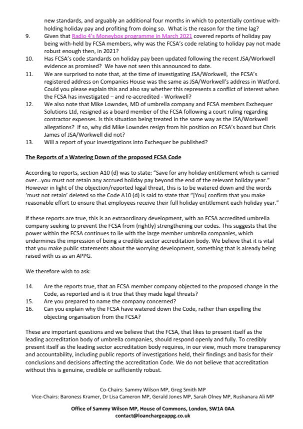 loanchargeAPPG's tweet photo. We were disappointed that @cjbryce of the @FCSA_org wouldn’t reply to our previous letter regarding concerns over #umbrellacompanies withholding holiday pay. 

We have written a further letter with more concerns. We hope to receive a response. 

https://t.co/qMovZSmenA https://t.co/DZNUq4X3Rz