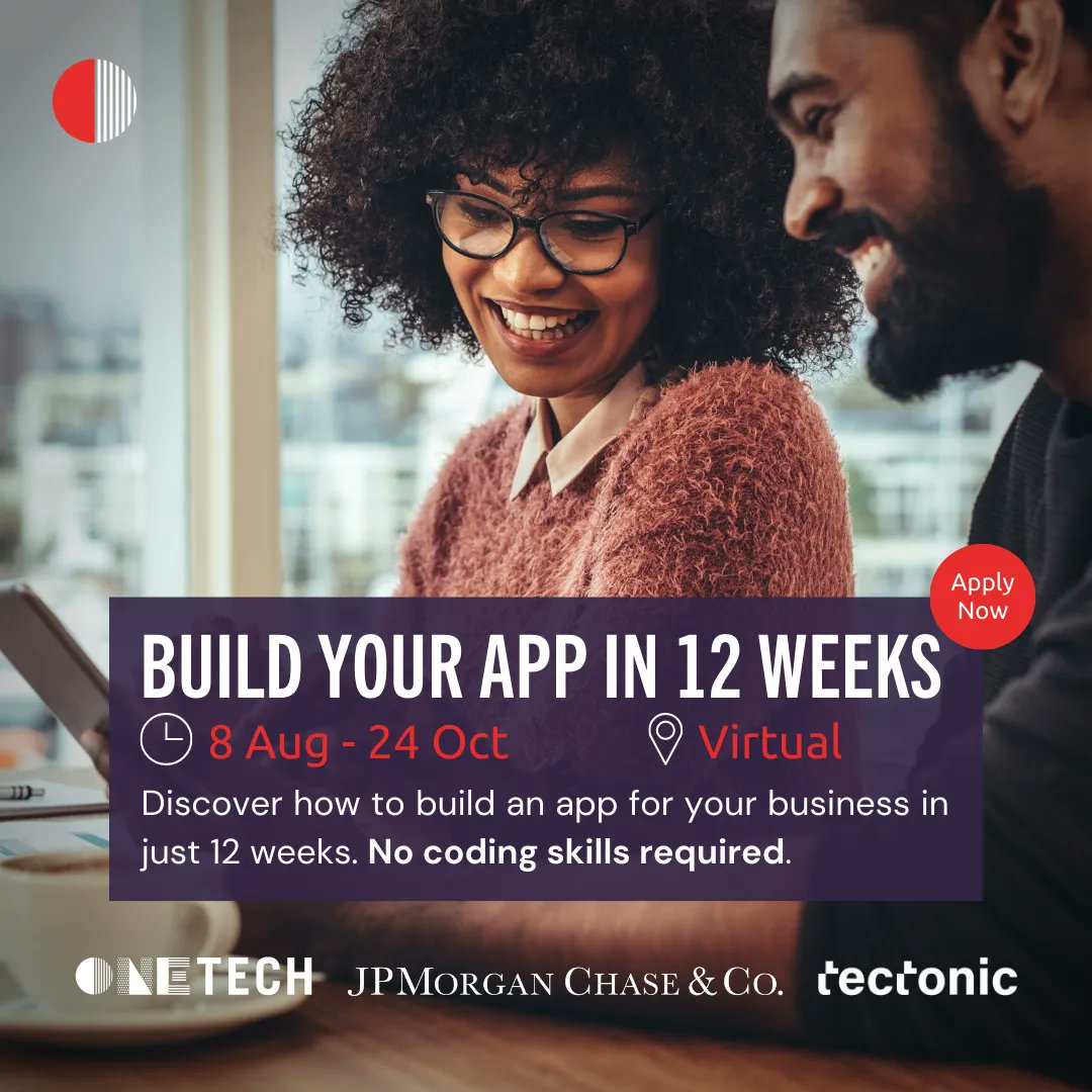 Do you have a cool app idea you’d love to launch? Don’t know how to code? No problem! Build Your App in 12 Weeks is the free programme you need to bring your app idea to life with expert guidance from @yodanparry and @Tectoniclondon 💡⚡️ Apply now: buildanapp.weareonetech.org