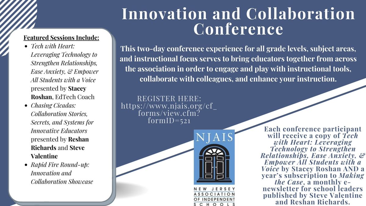 NJAIS (@njaisnews) on Twitter photo Join us August 9-10 at The Peck School for the 2022 Innovation and Collaboration Conference! Share in @jennifer_garvey's favorite event of the year and hang with @Pecktechies during this awesome two days! Featuring <a href="/staceyroshan/">staceyroshan</a>, <a href="/reshanrichards/">Reshan Richards</a>, <a href="/sjvalentine/">Stephen J. Valentine</a> and more! #innovate Join us August 9-10 at The Peck School for the 2022 Innovation and Collaboration Conference! Share in @jennifer_garvey's favorite event of the year and hang with @Pecktechies during this awesome two days! Featuring <a href="/staceyroshan/">staceyroshan</a>, <a href="/reshanrichards/">Reshan Richards</a>, <a href="/sjvalentine/">Stephen J. Valentine</a> and more! #innovate