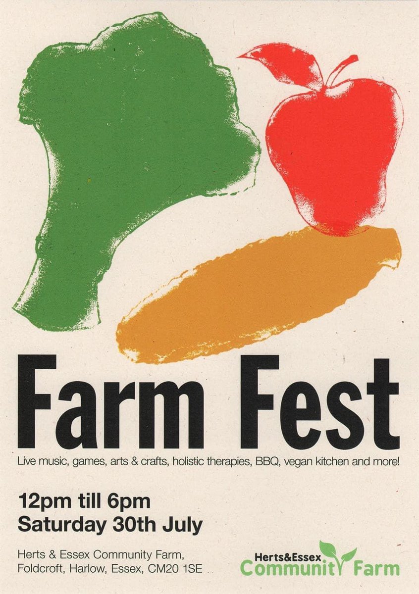 #FarmFest is back on Saturday 30th July, 12-6pm!

FREE Entry and No booking required.

A fun filled day of live music, delicious local food, crafts, games, farm shop, holistic therapies, fancy dress and more, all set amongst the beautiful community farm.

See you there! #Harlow