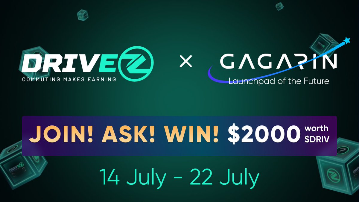 On the occasion of #AMA and #IDO with <a href="/DrivezApp/">DRIVEZ.APP | Big Update is coming</a>  <a href="/GAGARIN_World/">GAGARIN Launchpad</a> is announcing a #giveaway!
 
📆 July, 14 – 22
🎁 $2000 worth $DRIV
🏆 100 winners
 
 📌 RULES:
1/ Ask your question to #Drivez in the comment
2/ Tag 2 friends  
3/ Complete tasks 👇 sweepwidget.com/view/60044-wyz…