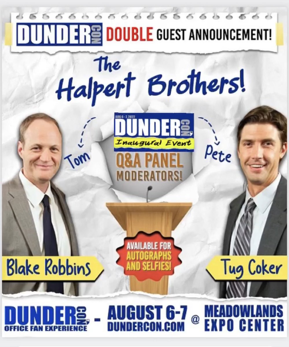 THE OFFICE fans! I’m excited to be a part of the inaugural DunderCon. The Halpert Bros will be hosting panels and starting a bunch of pranks. Come hang with us! #TheOffice