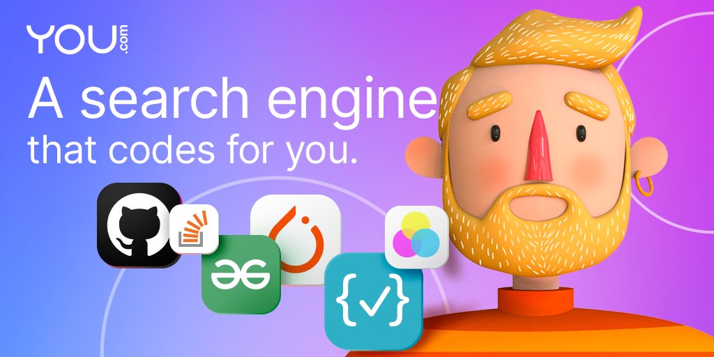 youdotcom's tweet photo. Replace G̶o̶o̶g̶l̶e̶ with YouCode, a search engine for developers. 
Available at 👉 https://t.co/wZGvi3Zzb8
YouCode aggregates 20+ of the most popular coding sites and is packed with AI features that'll make your workflow 10x faster. It's also ad-free and private. https://t.co/92DWUzFWiv