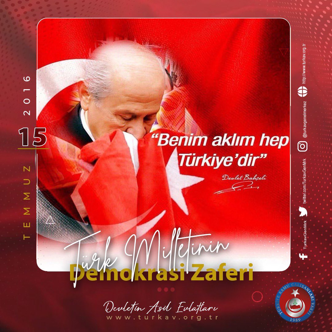“Benim aklım hep Türkiye’dir”
Devlet BAHÇELİ

#15Temmuz2016
#DemokrasiZaferi 
#DevletinAsilEvlatları
#TÜRKAV