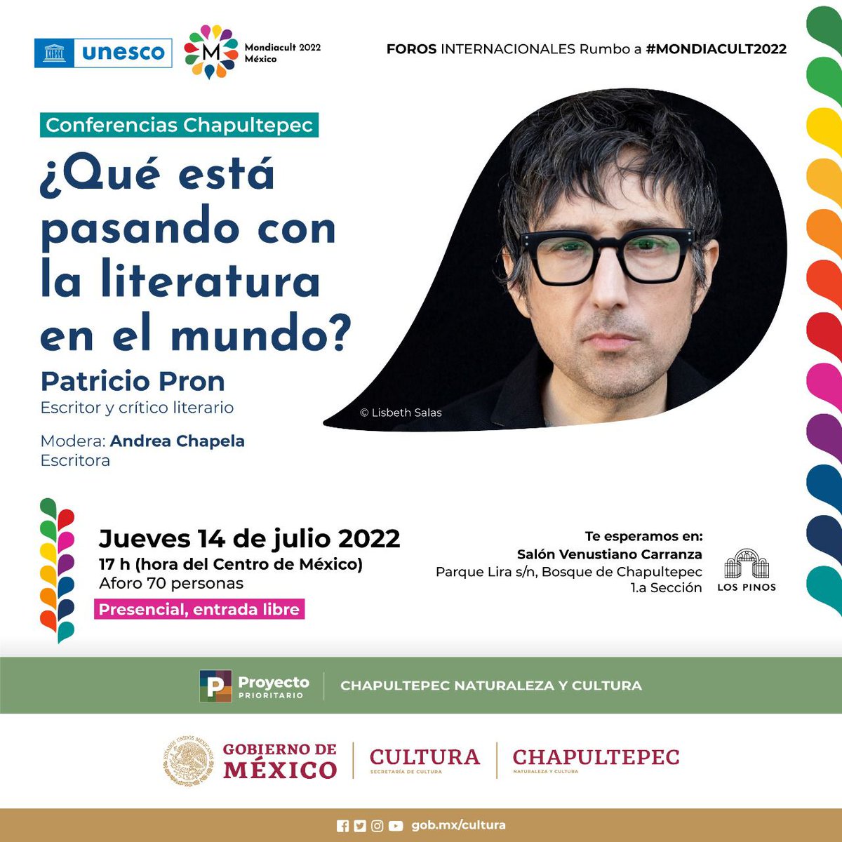 Canal22's tweet photo. "¿Qué está pasando con la literatura en el mundo?" 

No te pierdas esta charla con el escritor argentino Patricio Pron: 

Hoy, 17 h 

A través de nuestro Facebook Live

Rumbo #MONDIACULT2022 https://t.co/n7qcAHdtMK