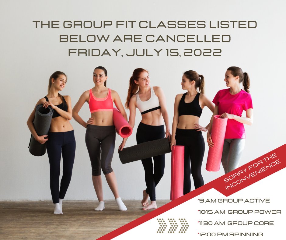 SpieceFitness's tweet image. **Urgent Notice** #GroupFitness members, 
Due to some unforeseen issues,we will need to cancel the following classes for tomorrow July 15, 2022 😭
9 AM #GroupActive
10:15 AM #GroupPower
11:30 AM #GroupCore
12:00 PM #Spinning
We are so sorry for any  inconvenience
#nexgen #fitfam