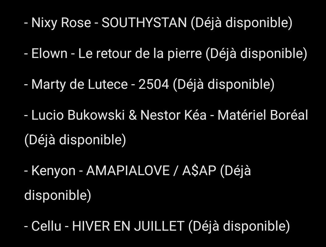 Liste des sorties projets Rap FR 2/2