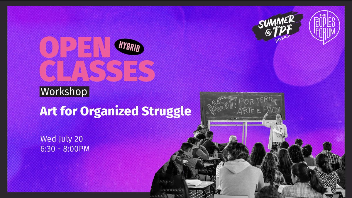 PeoplesForumNYC's tweet photo. #OpenClasses ART FOR ORGANIZED STRUGGLE: What is the role of art &amp; culture in building revolutionary consciousness? Through study of historical moments &amp; present struggles, we will create proposals for art &amp; cultural production in our current moment.
RSVP: https://t.co/StfMtxKZpU https://t.co/bLj6SJxW9Y