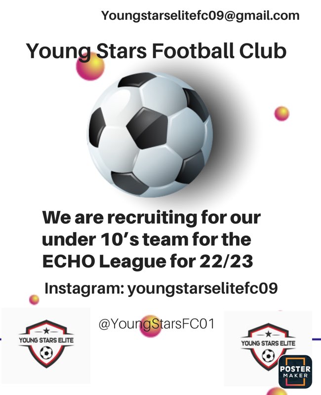 YoungStarsFC01's tweet photo. We are recruiting! Why not join us for our under 10’s trials for the upcoming season. Send us a email at: youngstarselitefc@gmail.com for more information. https://t.co/qytwGHdTXV