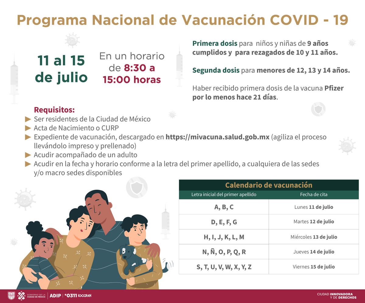 locatel_mx's tweet photo. Nos vamos a descansar pero volvemos mañana a las 6 am. 

Continúa la vacunación de #COVID19 en la #CDMX para:
- 1era dosis a niños/as con 9, 10 y 11 años
- 2da dosis para jóvenes de 12, 13 y 14 años

¡Consulta las sedes, calendario y todos los detalles! 👇
https://t.co/fiU5xOo4FU https://t.co/TgLVkJPesP