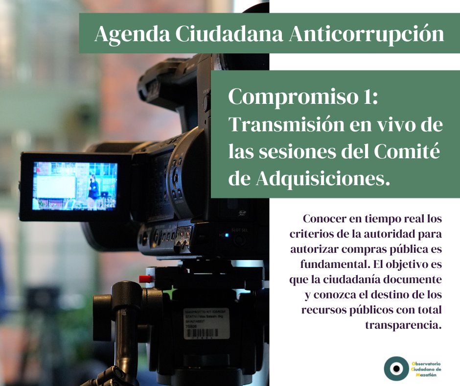 observatoriomzt's tweet photo. #En2021 propusimos de manera pública nuestra Agenda Ciudadana #Anticorrupción a l@s candidat@s a la Alcaldía de Mazatlán. Ya se la presentamos a los regidores para el seguimiento con el nuevo @AytodeMzt
🔎Son #10Compromisos mínimos de #Transparencia.
Aquí te compartimos el 1. https://t.co/mgBGcLbkuX