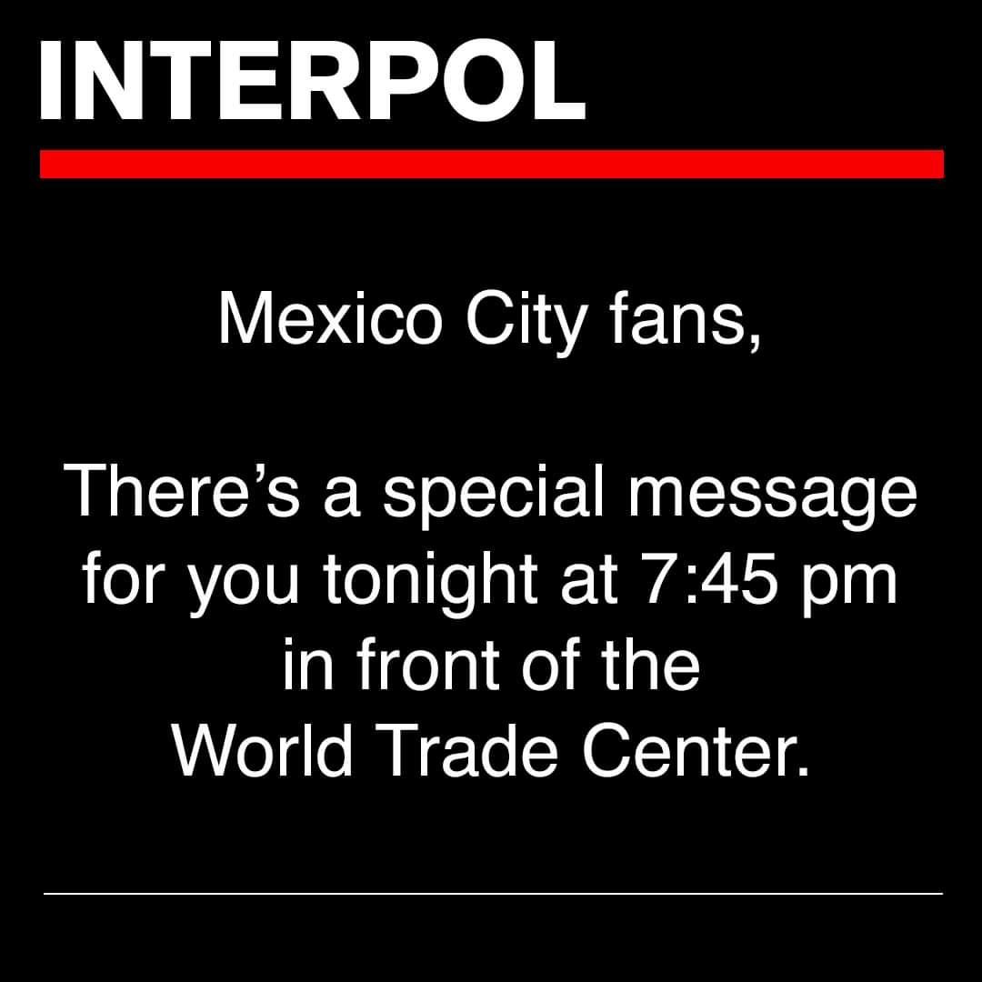 FEST_LOVERS's tweet photo. Sobrinos, ¿ya vieron que @Interpol nos tiene un mensaje especial?, NOOOO??, bueno no se pierdan el anuncio, hoy en la noche (7:45pm) frente al World Trade Center 😏.
¿qué crees que anuncien?
#FestLovers #Interpol #Interpoleros
#WorldTradeCenter https://t.co/EB1o5q5rpw