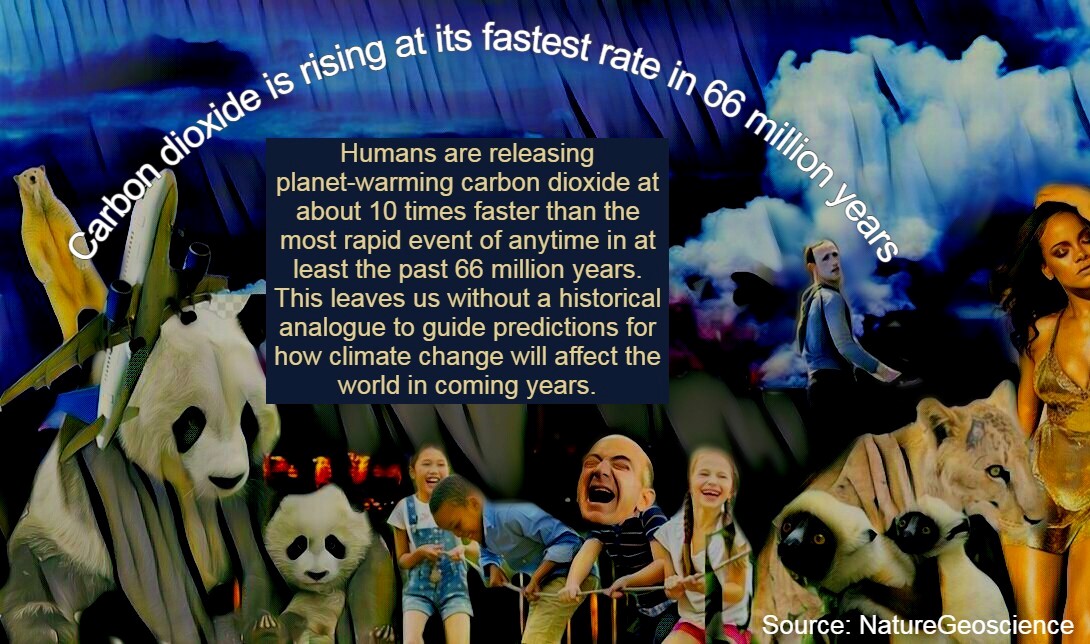 CodeRedEarth's tweet photo. THERE IS NO HISTORICAL ANALOGUE to guide predictions because some people collectively decided to let C02 rise at its fastest rate in 66 m yrs.

Imagine people's naivity thinking we can tech fix this
"When I think of #ClimateChange, I think jobs." Biden  
https://t.co/USkVLPoabF https://t.co/gAualweeLh
