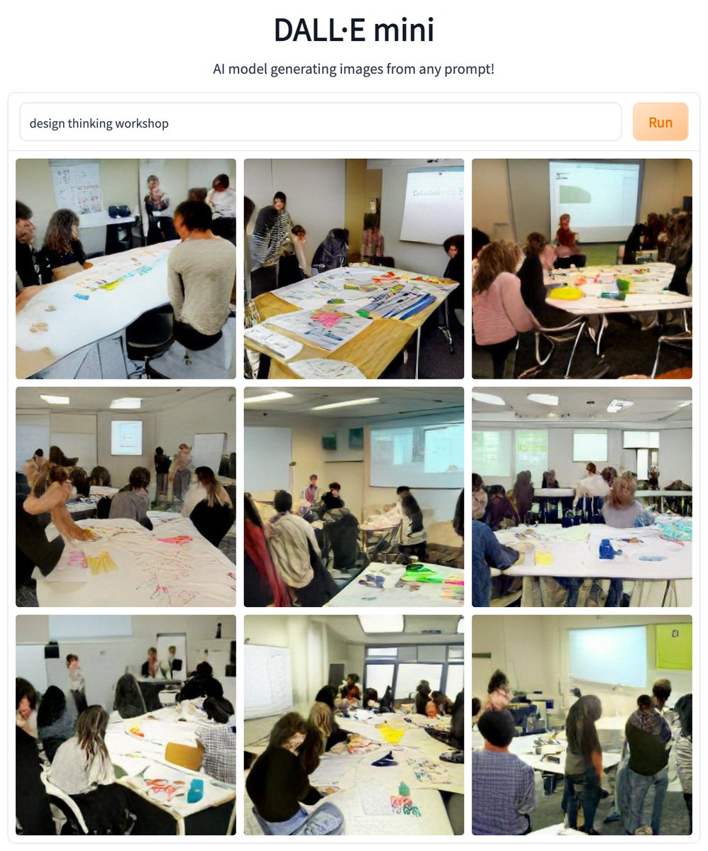 jakemitchell's tweet image. A lot of people make fun of design thinking workshops, but none are as brutal as DALL-E being able to so effortlessly prove that every workshop looks the same