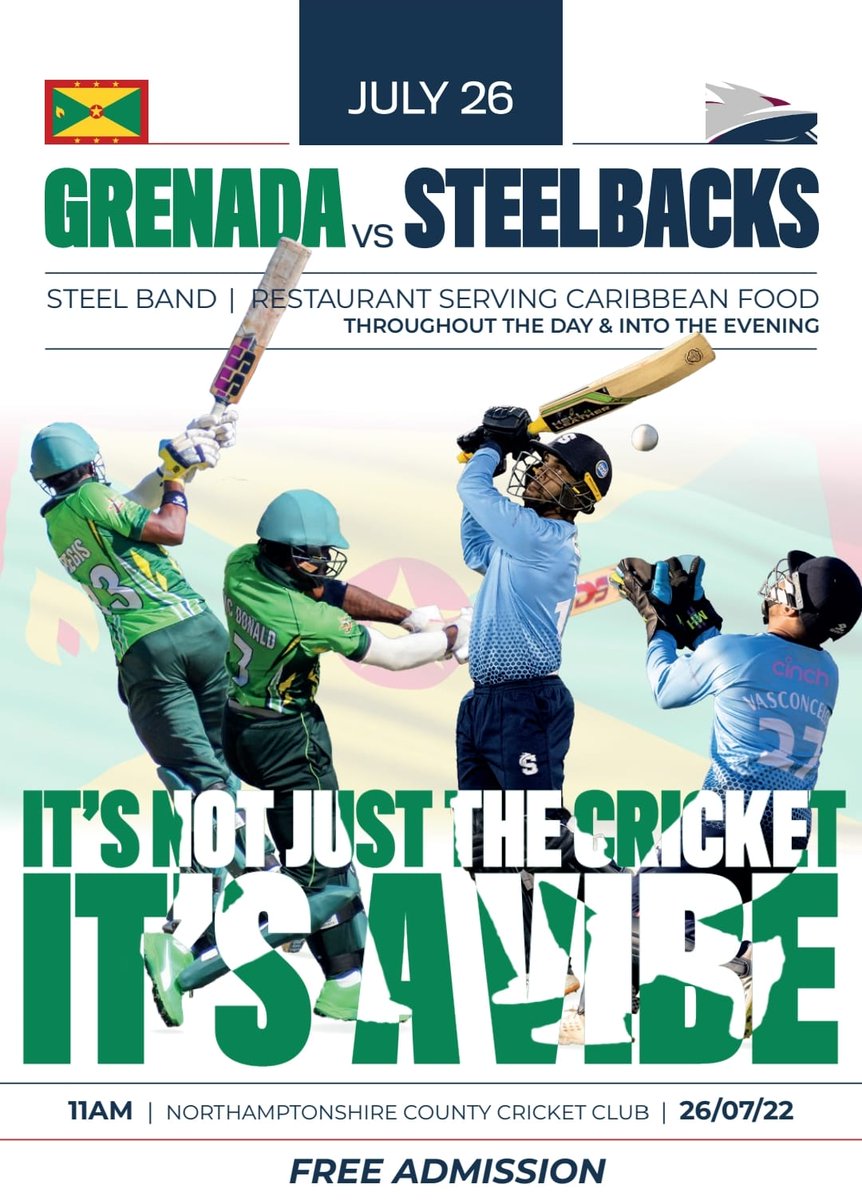 Grenada will be playing Northampton at the end of the month and it would be really great to support Grenada whilst they are here. It's free entry, and there'll be food and steel band as well 🇬🇩🇬🇩