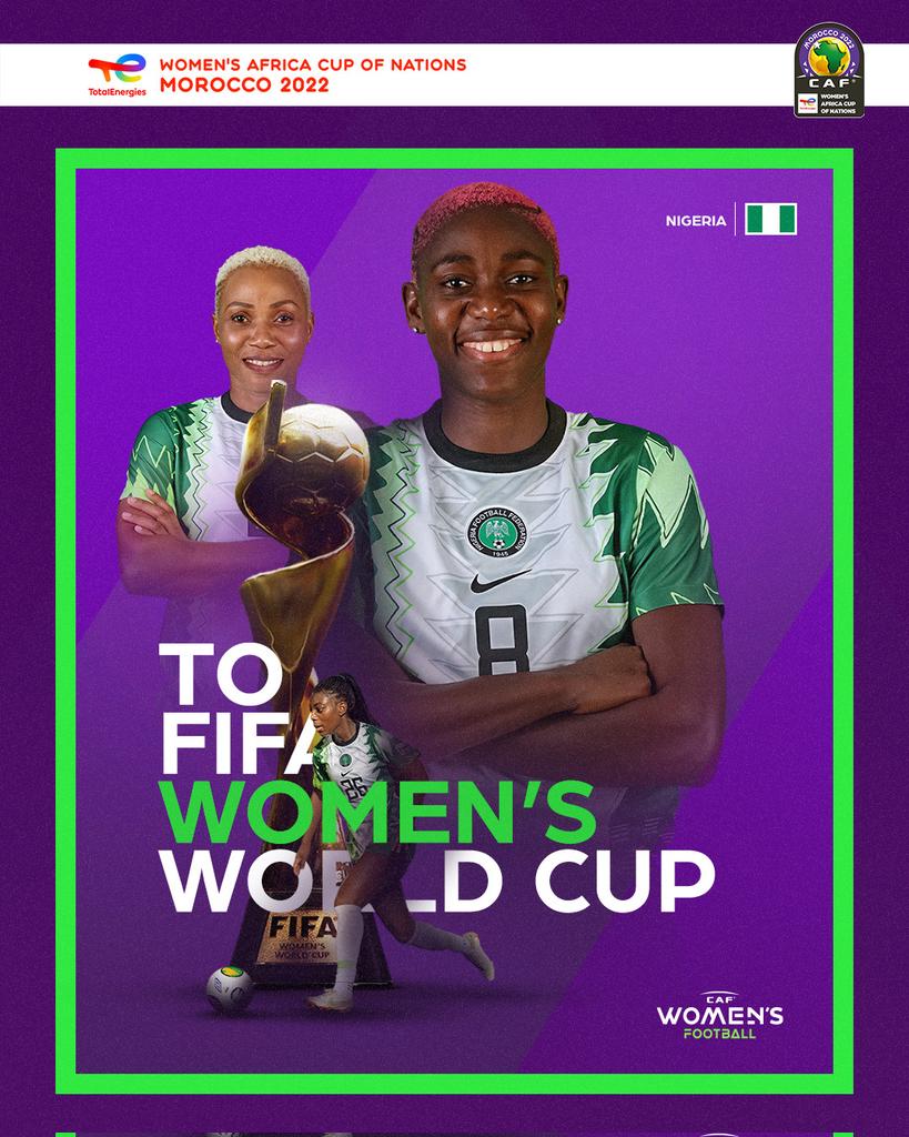 HonOlaIbrahim's tweet photo. The girls made us proud again. #GoFor10 girls. #SuperFalcon through to semi-final of #WAFCON2022 and Qualified for #WomenFIFAWorldCup 2023. Go like the champion that you are. #TeamNigeria for the ๐๐๐๐๐๐๐๐๐๐ times.
#Asisat #Oshola https://t.co/mUKa8X4k3w
