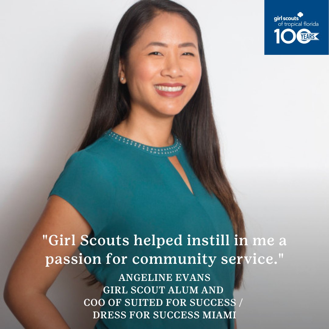 GSCTF's tweet photo. Meet #gsAlum @AngelineEvans. As a Girl Scout, she loved camping & connecting with nature. She also appreciated the emphasis on community service & leadership, which helped shape her life & career. Today, Angeline serves as COO of @DFSMiami. https://t.co/UtESarYCVt