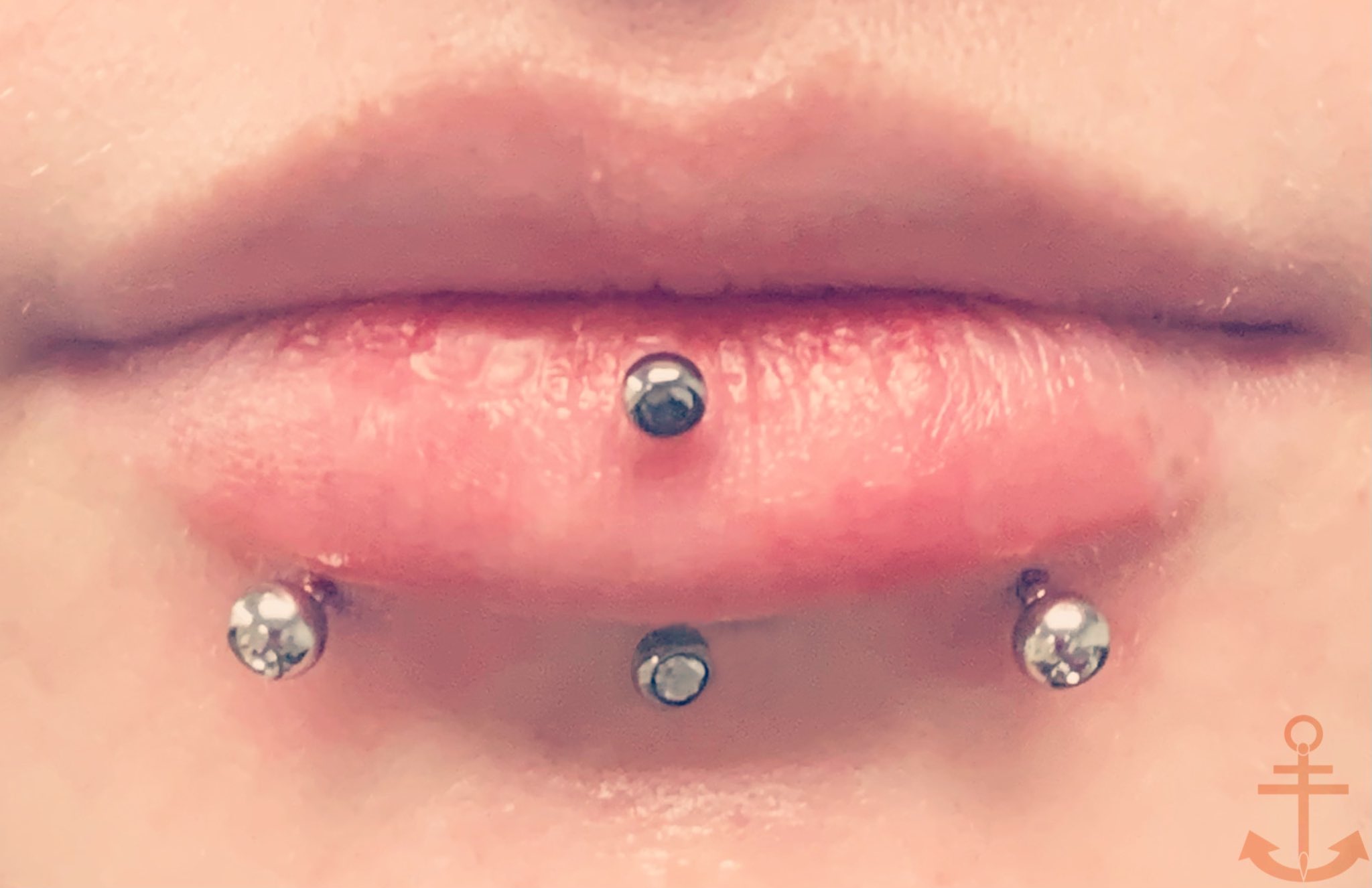 Double vertical shop labret piercing
