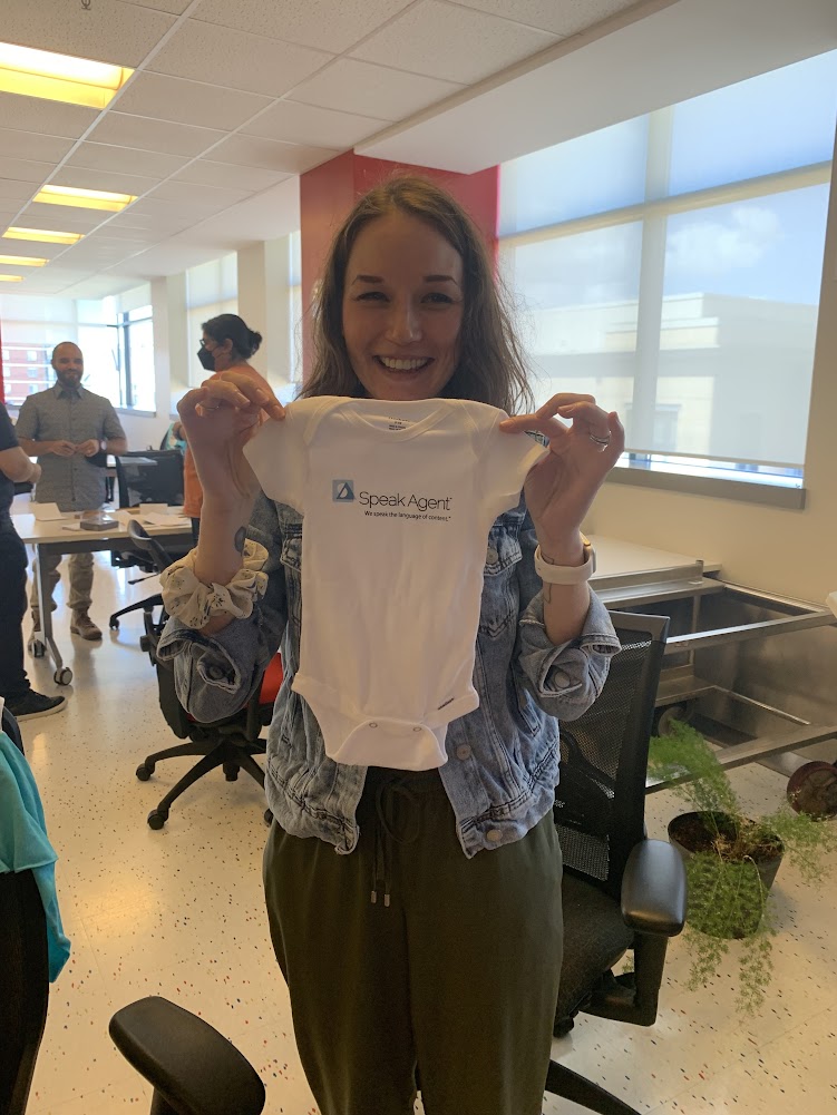 SpeakAgents's tweet photo. #MondayMorningMeettheTeam. Meet @SpeakAgentLeah! She's our marketing manager and has her own little agent joining the team in November! https://t.co/bSvG7ZnfOR