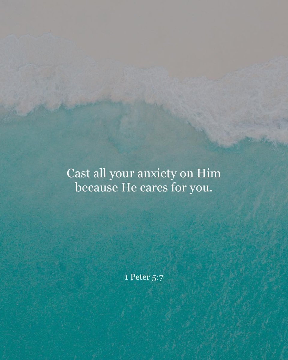 YouVersion's tweet photo. Cast all your anxiety on him because he cares for you. -1 Peter 5:7 #HolyBible #Bible https://t.co/hZbjEFiGZT
