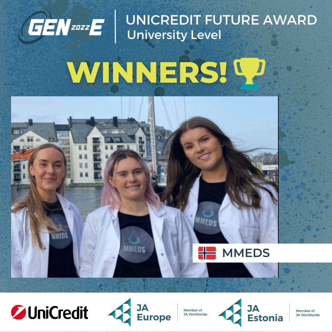 Who among our Start-Ups is building a better future, with an innovative business idea fully sustainable?🌿
The winner of the Unicredit Future Award is…MMEDS from @UE_Norge! Congratulations!🎉​

Thanks to our partners @UniCredit_PR!

#Gen_E #JAStartUp