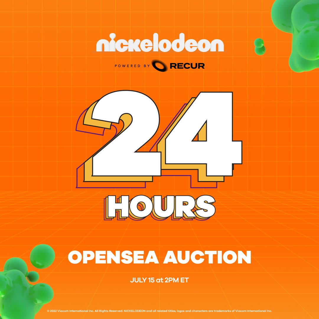 Only 24HRS left until our <a href="/opensea/">OpenSea</a> auction goes live ⏰

Here's what’s included for each winner 👇
✍️ Hand-drawn 1-of-1 PFP
🚀 RECUR Pass
🎨 Canvas Print of your PFP from the auction
🟢 A PFP from the main #NickelodeonNFT collection

Good luck 🤞 May the most nostalgic win! 🟠🟢
