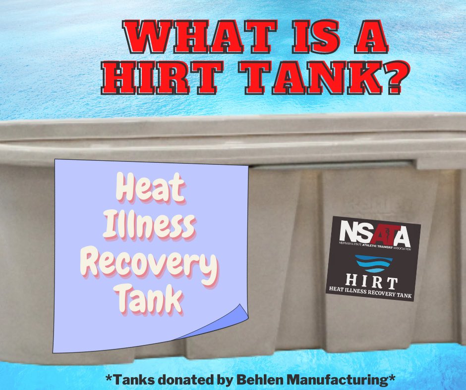 Nebraska ATs (@nsata) on Twitter photo Heat Illness Recovery Tanks (HIRT Tanks) can hold up to 150 gallons of water and can be used for full body cold water immersion.
HIRT Tanks make a great addition to any practice or game.
nsata.org/are-you-hirten…
Contact secondaryschools@nsata.org with questions. <a href="/BehlenMfgCo/">Behlen Mfg. Co.</a> Heat Illness Recovery Tanks (HIRT Tanks) can hold up to 150 gallons of water and can be used for full body cold water immersion.
HIRT Tanks make a great addition to any practice or game.
nsata.org/are-you-hirten…
Contact secondaryschools@nsata.org with questions. <a href="/BehlenMfgCo/">Behlen Mfg. Co.</a>
