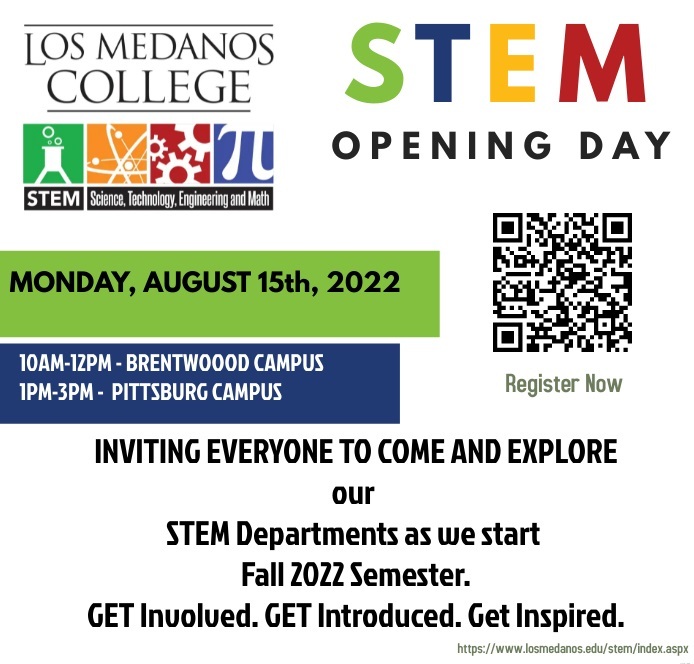 MESA_LMC's tweet photo. Come meet your instructors and science department staff at the STEM Opening Day Event, on August 15th, 2022!
Brentwood Campus, from 10am to 12pm.
Pittsburg Campus, from 1pm to 3pm. 
Lunch provided!
Register at https://t.co/W10e0ZWYN1 https://t.co/L3dGDorOwG
