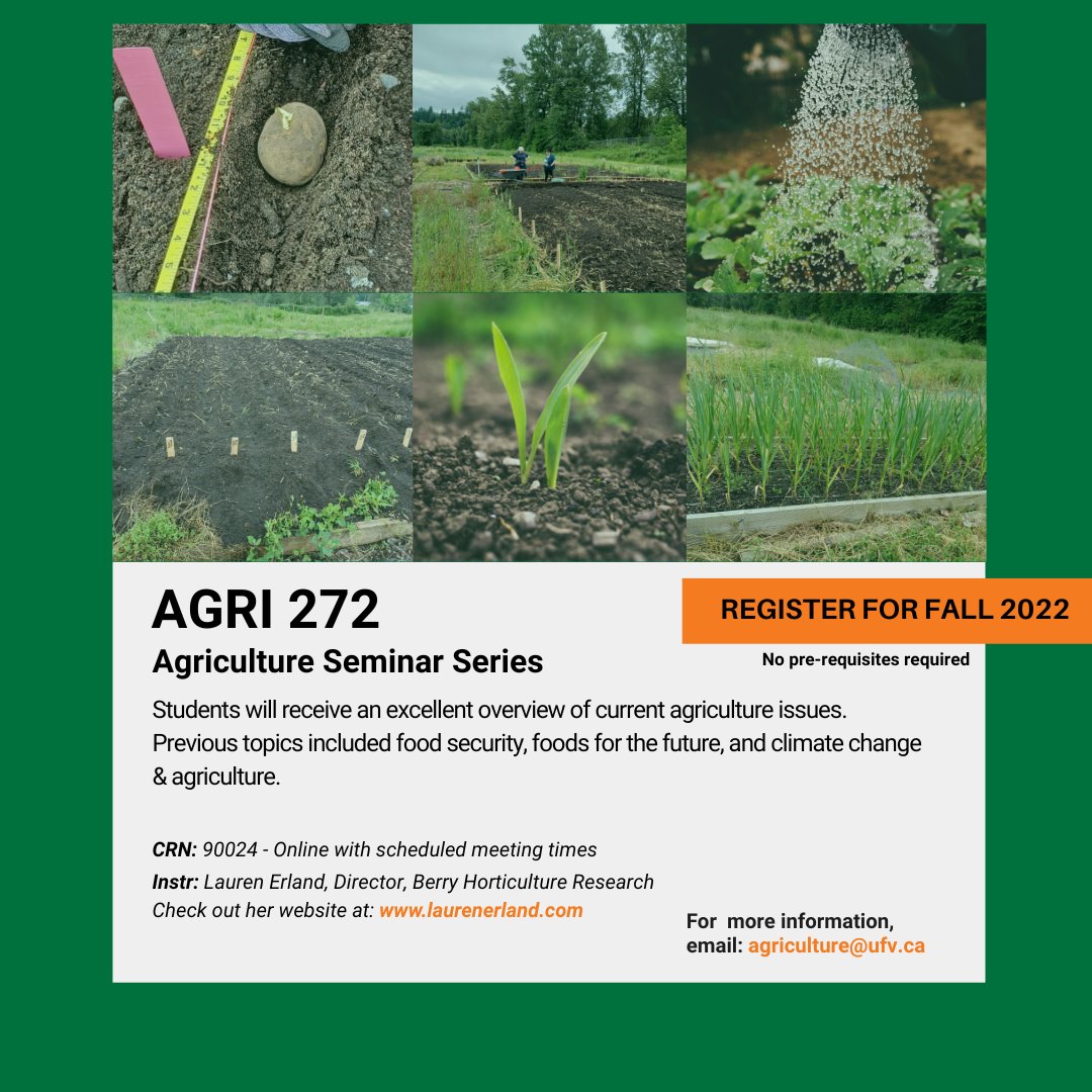 Looking to meet your Scientific Competency in the fall? AGRI 272: Agriculture Seminar Series. Offered online, with Thursday morning meeting times.