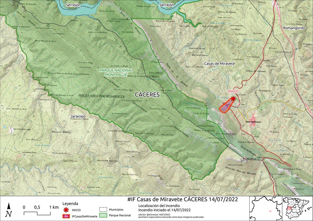 eforestal's tweet photo. Localización de 🔥#IFCasasDeMiravete
Se dirige a la divisoria con el municipio de Jaraicejo dentro del Parque Nacional de Monfragüe https://t.co/jRlIpIEkjG