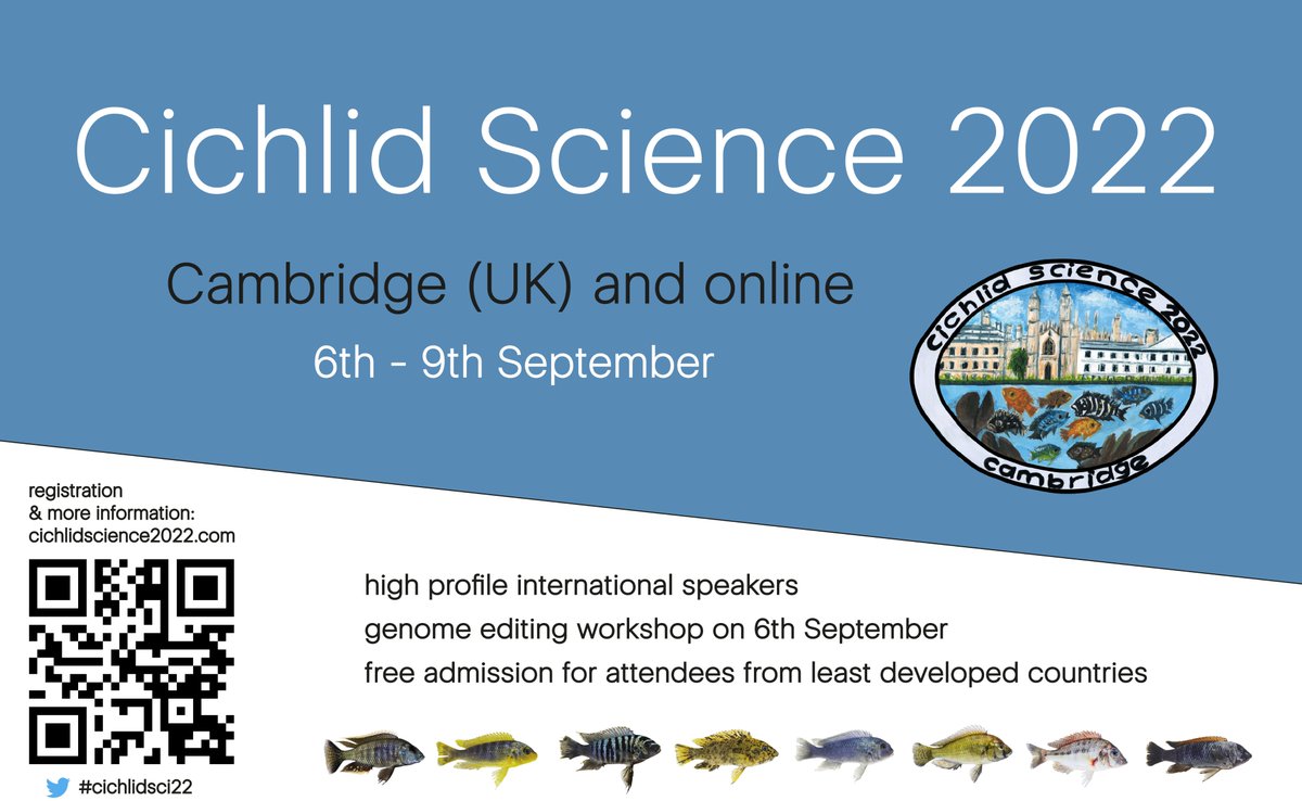 📢 Extension for abstract submissions!

We are extending the deadline to Friday 22nd July - please share!

We look forward to receiving your abstracts in the next week #cichlidsci22 

cichlidscience2022.com