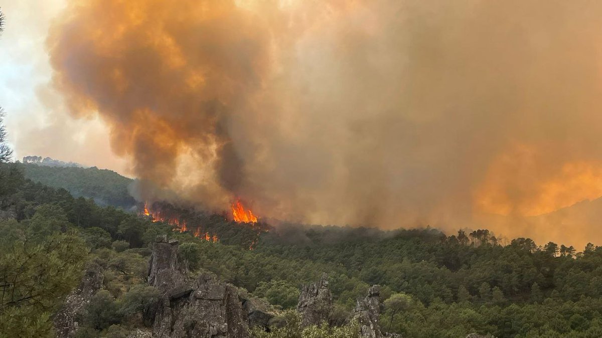 ExtremaduraON's tweet photo. Desalojando Las Mestas. El fuego en Las Batuecas #IfLadrillar https://t.co/dT5rnuDoIM
