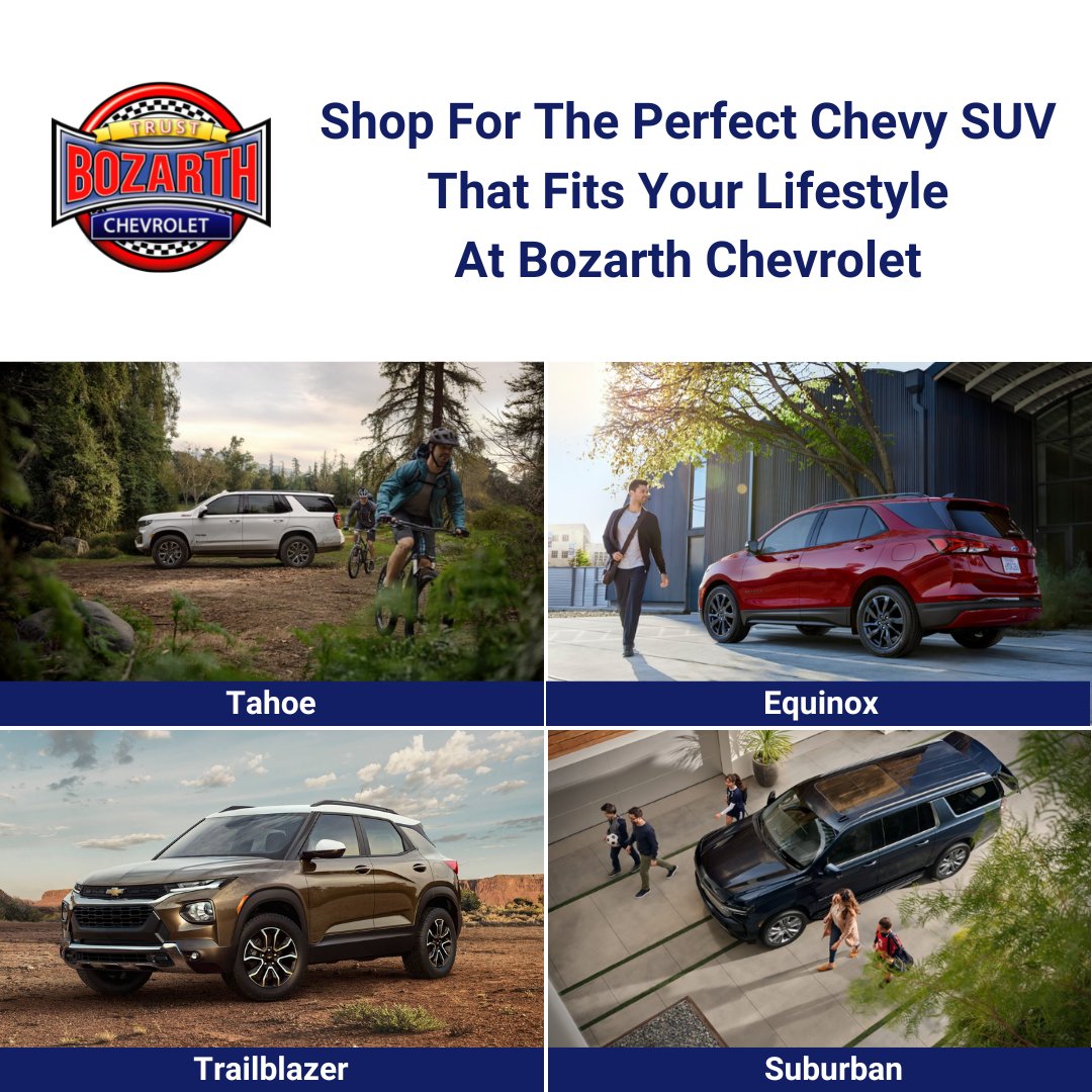 BozarthLoneTree's tweet photo. Shop our selection of SUVs at Bozarth Chevrolet! https://t.co/1seZhpYiGm

#SUVs #Chevy #Chevrolet https://t.co/VDj0VP8rxa