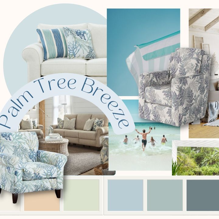 This summer heat has us dreaming about ocean breezes and palm trees. Be transported to relaxed, sun-drenched spaces. A midday nap is encouraged. Take a break from the ordinary, right at home. This breezy palette of pastels is the gateway to your personal oasis.
